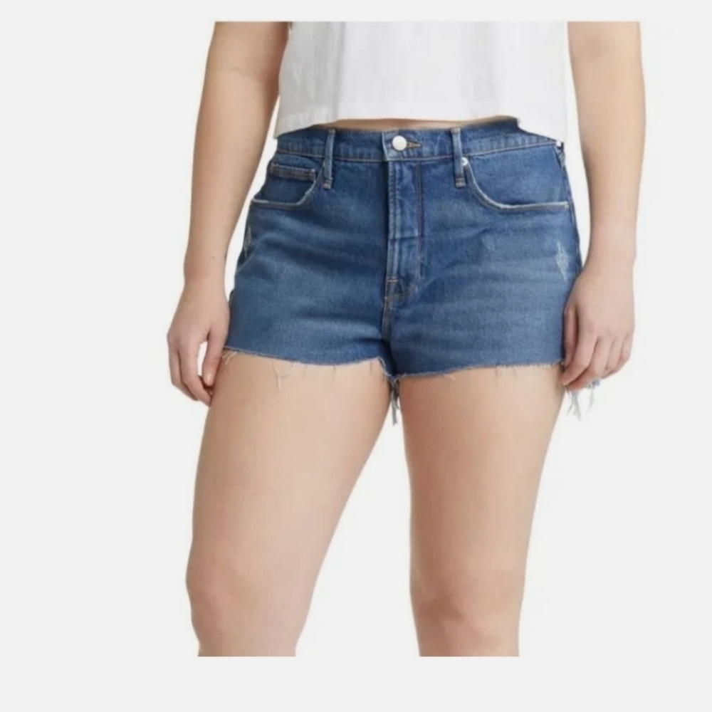 Good American Good 90s Cutoff Dark Blue Jean Shorts